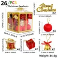 26-piece Christmas tree decoration set with gold signs, red bells, balls and gift boxes - 26 Pieces Per Box / Red Hanging Ornament Gift Box