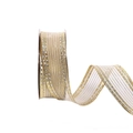 Translucent gauze ribbon roll with gold and silver glitter stripes for gift wrapping - 2077 Gold & Silver Glitter Stripes