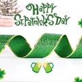 Ruban vert scintillant pour la Saint-Patrick avec bords dorés pour décorations - Ruban Saint-Patrick / 2m