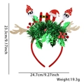 Detailed view of Christmas reindeer headband with measurements in red and green colors - HO Rudolph Antler Style