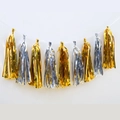 Ghirlanda a frange in lamina d'oro e argento per decorazione di sfondo per compleanni - Nappa Dorata + Nappa Argento