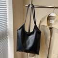Borsa tote nera minimalista in pelle PU con doppi manici per il lavoro quotidiano - Nero
