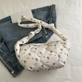 Quilted white floral hobo bag with pink flower pattern and Beautiful text print - White