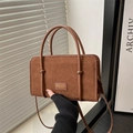 Minimalist brown corduroy crossbody bag with leather handle and branded front label - Brown