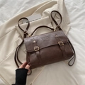 Vintage dark brown faux leather backpack with adjustable straps and gold buckles - Brown