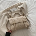 Retro cream beige lychee texture leather backpack with golden metal buckles and handle - Khaki