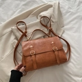 Vintage brown textured leather backpack and briefcase with gold metal hardware - Brown