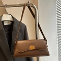 Minimalist square crossbody bag in retro dark brown leather with golden metal lock - Brown