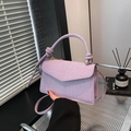 Light purple woven texture handbag with V-flap and knot handle crossbody bag - Purple