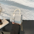 Silver glitter mini handbag with pearl handle and detachable gold chain strap - Silver
