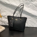 Sac fourre-tout noir à texture litchi avec petit porte-monnaie assorti - Noir