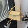 Beige woven straw shoulder bag with envelope flap and knotted handle detail - Khaki
