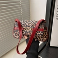 French retro leopard print tote bag with red strap and golden horsebit metal hardware - Red Leopard Print