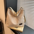 Bolso tote grande de pana beige con parche de cuero Fashion y correa ajustable - Blanco