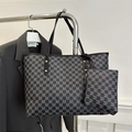 Deep grey large capacity tote bag and small pouch set featuring all-over M pattern - Black