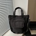 Grand sac cabas noir minimaliste avec poche avant et bandoulière amovible pour femme - Noir