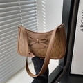 Vintage brown underarm bag with M-pattern canvas and a leather bow detail - Brown