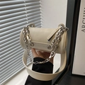Sac cylindre blanc crème avec chaîne argentée et large bandoulière pour femme - Blanc