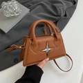 Caramel brown vintage small square bag with silver star ornament and dual handles - Brown