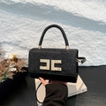 Chic black sequin handbag with gold lock and detachable strap for elegant shoulder wear - Black