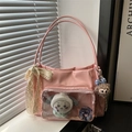 Große rosa Messenger-Tasche mit Klarsichtfenster und Spitzenschleife für Pins und Puppen - Mit Schal und Katzenkopf-Dekor / Rosa