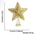 Detailed size view of a 23cm gold glitter star tree topper with a spiral base for Christmas - Gold Pentagram Christmas Tree Topper