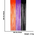 Rideau de fête Halloween en orange, violet et noir avec dimensions et poids précisés - Rideau à franges orange violet noir 1*2M