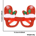 Dettaglio degli occhiali natalizi a guanto rosso con misure di 15,3 cm x 11,2 cm - Occhiali di Natale / Stile Guanti rossi