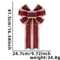 Red and black buffalo plaid Christmas bow pendant in khaki burlap trim with dimensions - Nine-loop Red & Black Buffalo Plaid