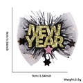 New Year gold glitter hair clip with black mesh bow, stars and silver tassels - NEW YEAR Letters