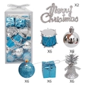 Set da 32 pezzi di decorazioni natalizie blu e argento con palline e campanelli - Blu