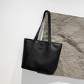 Bolso tote grande minimalista de cuero PU negro con parche Fashion para uso diario - Negro