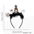 Halloween witch headband with black feathers, RIP tombstone, and ghost decorations - Skull Tombstone Black Feather Headband