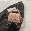 Pink pleated leather trapezoid handbag with gold hardware and detachable strap - Pink