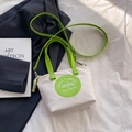Mini sac cabas en nylon beige avec poignées vertes et bandoulière amovible moderne - Vert