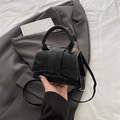 Chic black matte crossbody square bag with gold hardware and stylish top handle - Black
