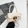 Chic cream white mini square handbag with gold T-bar metal clasp and adjustable strap - White