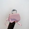 Pink sequin crossbody bag with a unique wavy base and silver geometric metal handle - Pink
