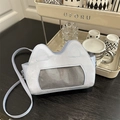 Cute light blue cat-ear crossbody bag with mesh window and matching thin shoulder strap - No Pendant / White