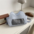 Cute light blue cat-shaped crossbody bag with transparent mesh window and cat ears - No Pendant / Blue