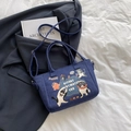 Borsa a secchiello in denim blu con motivi di gatti carini e tracolla regolabile - Blu scuro