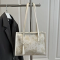 Chique gebroken witte canvas draagtas met gouden vlinderprint en kwastje - Wit