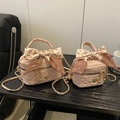 Sac seau matelassé rose avec nœud léopard et bandoulière en chaîne dorée élégante - Grand / Rose