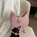 Pink crescent hobo saddle bag with golden lock and adjustable knotted strap for women - Pink