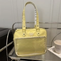 Bolso tote amarillo de gran capacidad con ventana frontal transparente y asas largas - Sin colgante / Amarillo