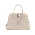 Retro cremefarbene Lederhandtasche mit Zierriemen und Tragegriffen für Damen - Weiß