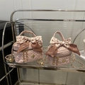 Sac seau en cuir PU rose matelassé avec fermoir camélia et nœud en soie léopard - Grand / Rose