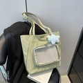 Light green nylon tote bag with mesh pocket and blue star plush keychain accessory - No Pendant / Green