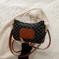 Bolso bandolera negro chic con patrón de cadena y correas de cuero marrón para mujer - Negro