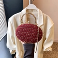 Pochette da sera in tweed rosso scuro con manico dorato e chiusura a diamante - Rosso